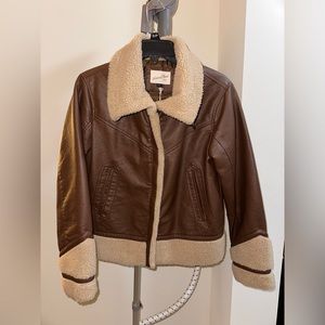 Faux Leather and Shearling Coat. NWT. Size Small.